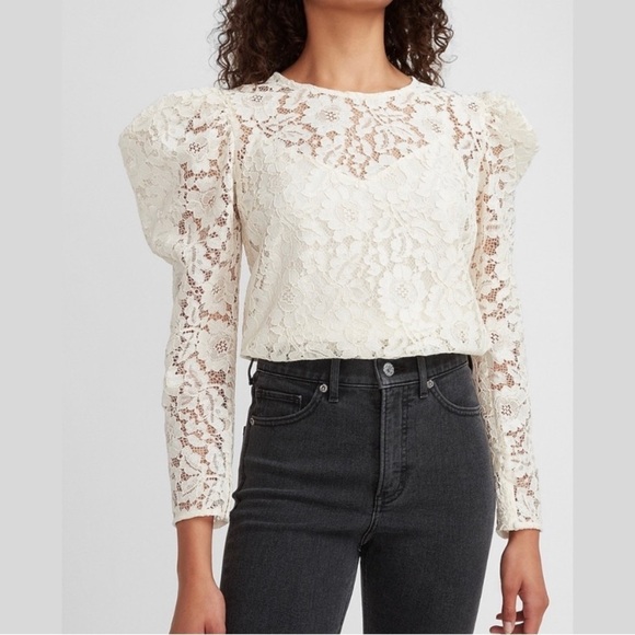 Express Cream Puff Sleeve Lace Top- NWT - Picture 1 of 15